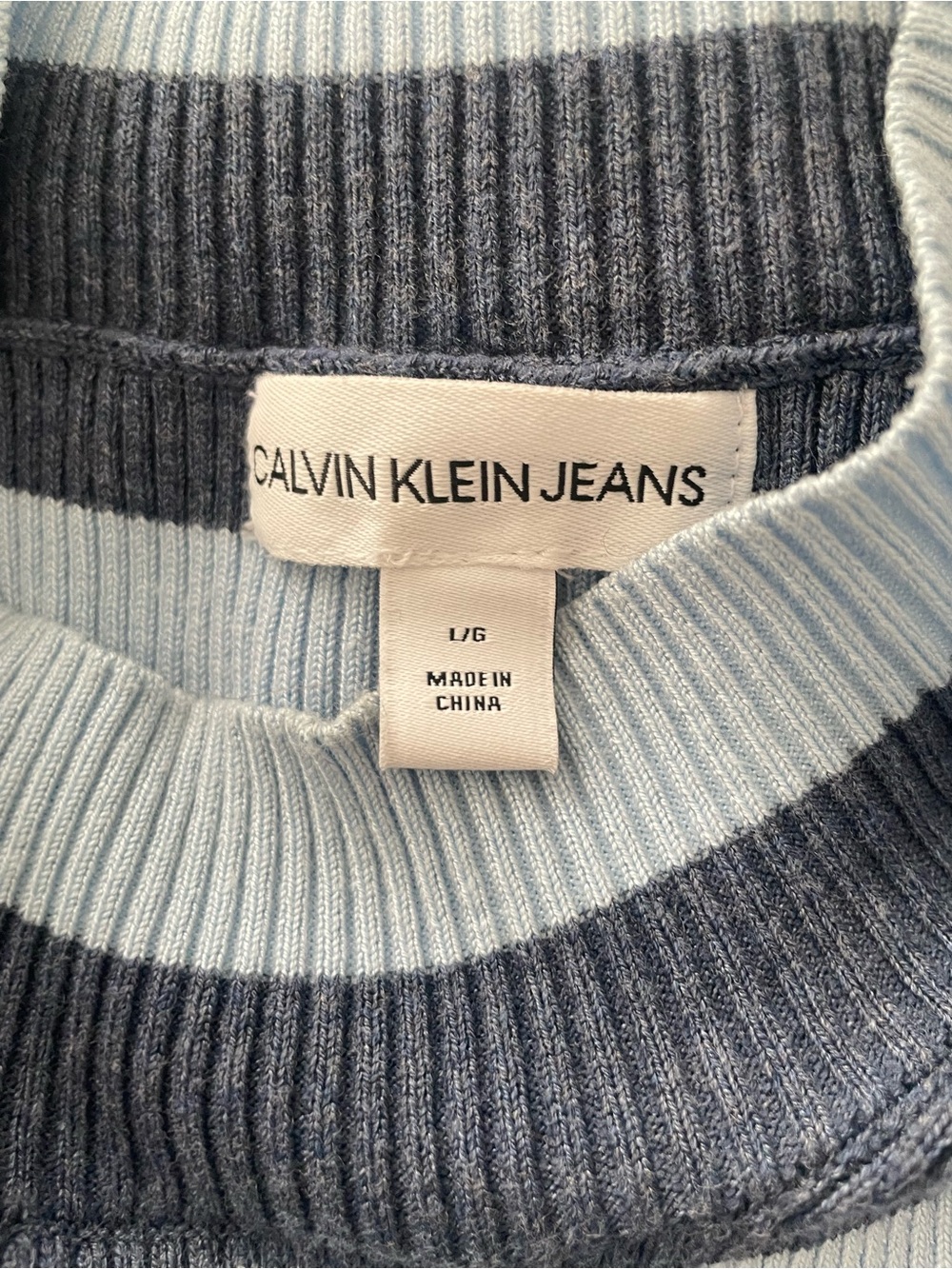 Calvin Klein Jeans Ribbed Two-Tone Navy and Light Blue Crewneck Sweater Dress